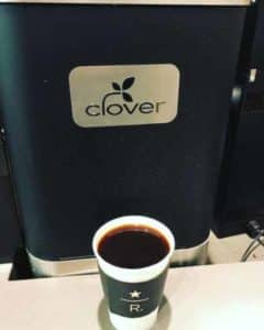 The Clover Brewing System at Starbucks delivers 470mg - 425mg of caffeine from their Dark Roast to their Light Roast