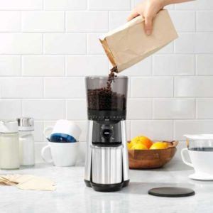 OXO brew grinder - large coffee bean hopper capacity