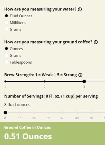 Coffee water ratio calculator